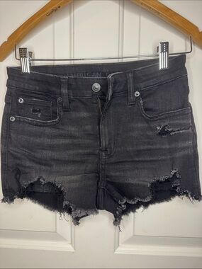 American Eagle Outfitters Charcoal Black Distressed Denim Cutoff Shorts